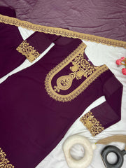 Peaceful Sequence Work Wine Color Palazzo With Dupatta Set