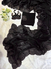 Wedding & Party Wear Beautiful Katdana Handwork Black Color saree