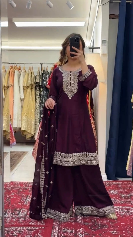 Function Wear Wine Color Palazzo Set