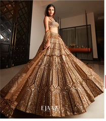 Wedding & Party Wear Malai Silk Brown Color Bridal Lehenga Choli