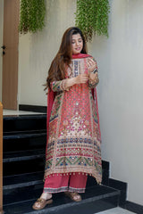 Attractive Chinon Silk Printed Mirror Work Palazzo Suit