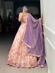 Wedding & Party Wear Floral Printed Peach Color Gown