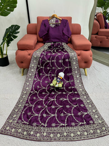 Function Wear Satin Silk Wine Color saree