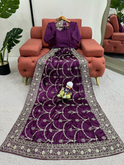 Function Wear Satin Silk Wine Color saree