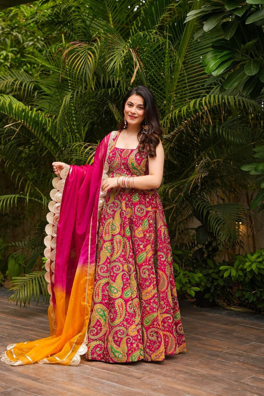 Organza Silk Pink Color Huge Flaired Designer Gown