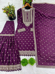 Delightful Chinon Silk Wine Color Sharara Suit