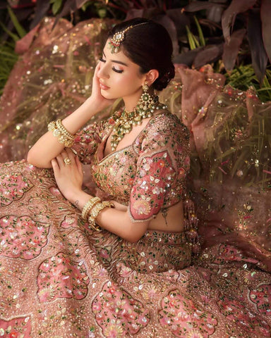Trendy Peach Silk Embroidery Work Lehenga Choli