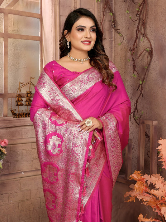 Preferable Banarasi Silk Pink Color Saree