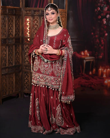 Wonderful Maroon Color Georgette Party Wear Sharara Suit
