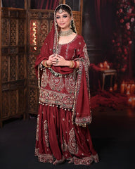 Wonderful Maroon Color Georgette Party Wear Sharara Suit