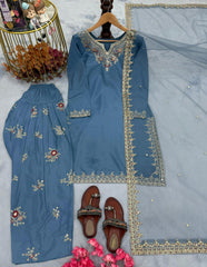 Pretty Blue Crepe Sequence Work Punjabi Style Palazzo Suit