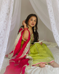 Captivating Embroidery Thread Work Green Color Palazzo Suit