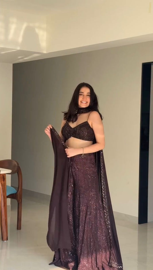 Outstanding Embroidery Work Maroon Color Palazzo With Dupatta