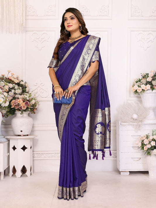 Preferable Banarasi Silk Blue Color Saree