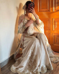 Stunning Chinon Embroidery Work White Color Sharara Suit