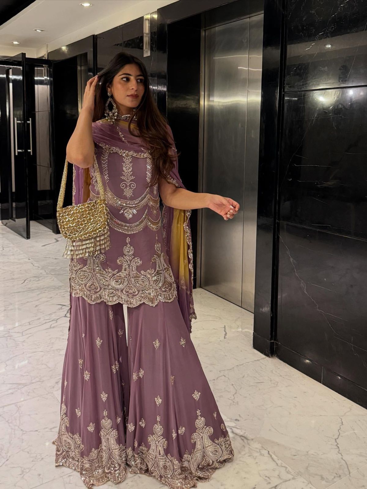 Gorgeous Purple Georgette Sequence Work Sharara Suit