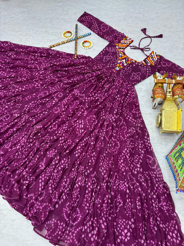 Amazing Purple Georgette Gamthi Work Navratri Gown