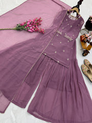 Round Neck Onion Color Stylish Palazzo Suit