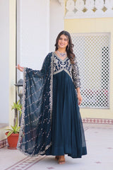 Preferable Georgette Teal Blue Color Gown