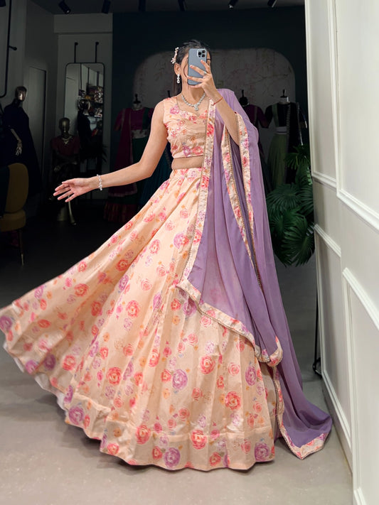 Wedding & Party Wear Floral Printed Peach Color Gown