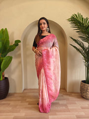 Classic Pink Color Digital Print Organza Saree