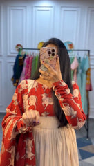 Ravishing Peach Rayon Cotton Kalamkari Print Gown