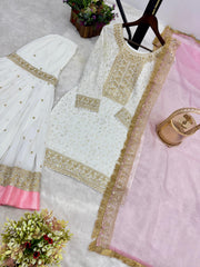 Fantastic Embroidery Work White Color Sharara Suit