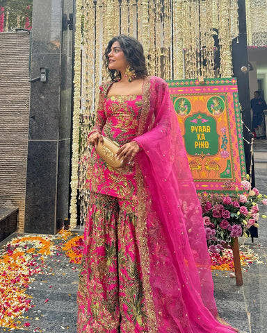 Attractive Embroidery Work Multicolor Sharara Suit