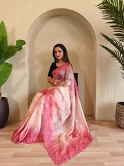 Classic Pink Color Digital Print Organza Saree