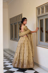 Designer Gold Crush Beige Color Lehenga