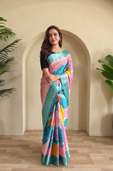Multi Color Design Stylish Print Sky Color Saree