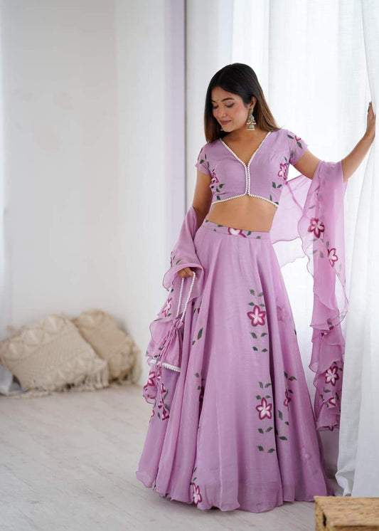 Stylish Lavender Flower Printed Lehenga Choli