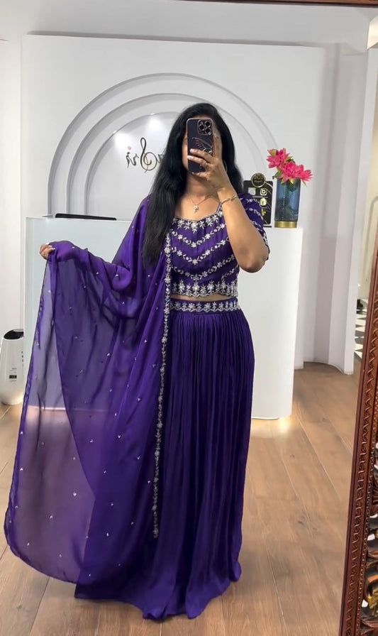 Elegant Chinon Sequence Work Purple Color Lehenga Choli