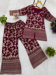Elegant Maroon Color Dola Silk Co-ord Set