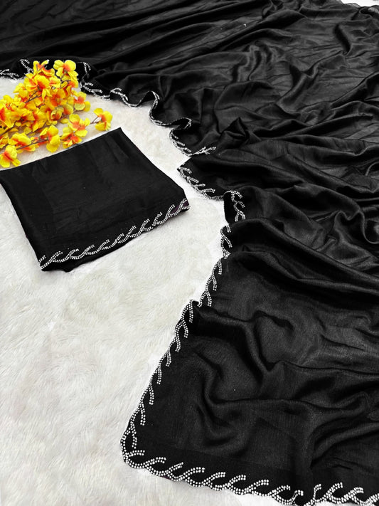 Beautiful Hand Jarkan Work Black Color saree