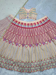 Wedding & Party Wear Mono Silk Embroidery Work Pink Multi Color Lehenga Choli