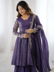 Stylish Purple Crunchy Silk Sequence Work Sharara Suit