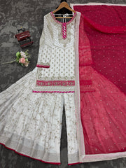 Fabulous Georgette White Color Sharara Suit