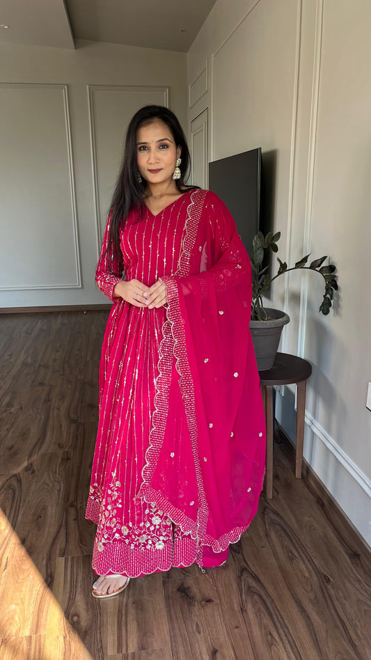 Elegant Embroidery Work Pink Color Gown