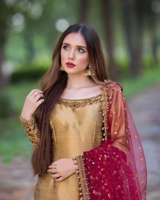 Awesome Sequence Work Beige Color Top Palazzo With Dupatta