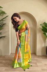 Multi Color Design Stylish Print Green Color Saree