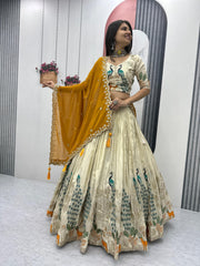 Fantastic White Color With Yellow Dupatta Lehenga Choli