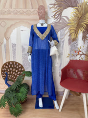 Printed Blue Color Georgette Captivating Suit Set