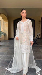Stunning Organza Silk White Color Salwar Suit