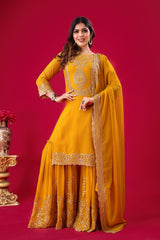 Peaceful Sequence Work Yellow Color Palazzo With Dupatta Set