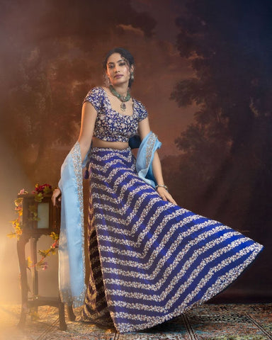 Designer Embroidery Work Blue Color Lehenga Choli