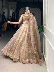 Festive Wear Beige Color Gold Crush Lehenga Choli