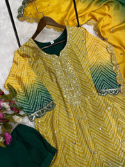 Precious Embroidery Work Yellow With Green Color Salwar Suit