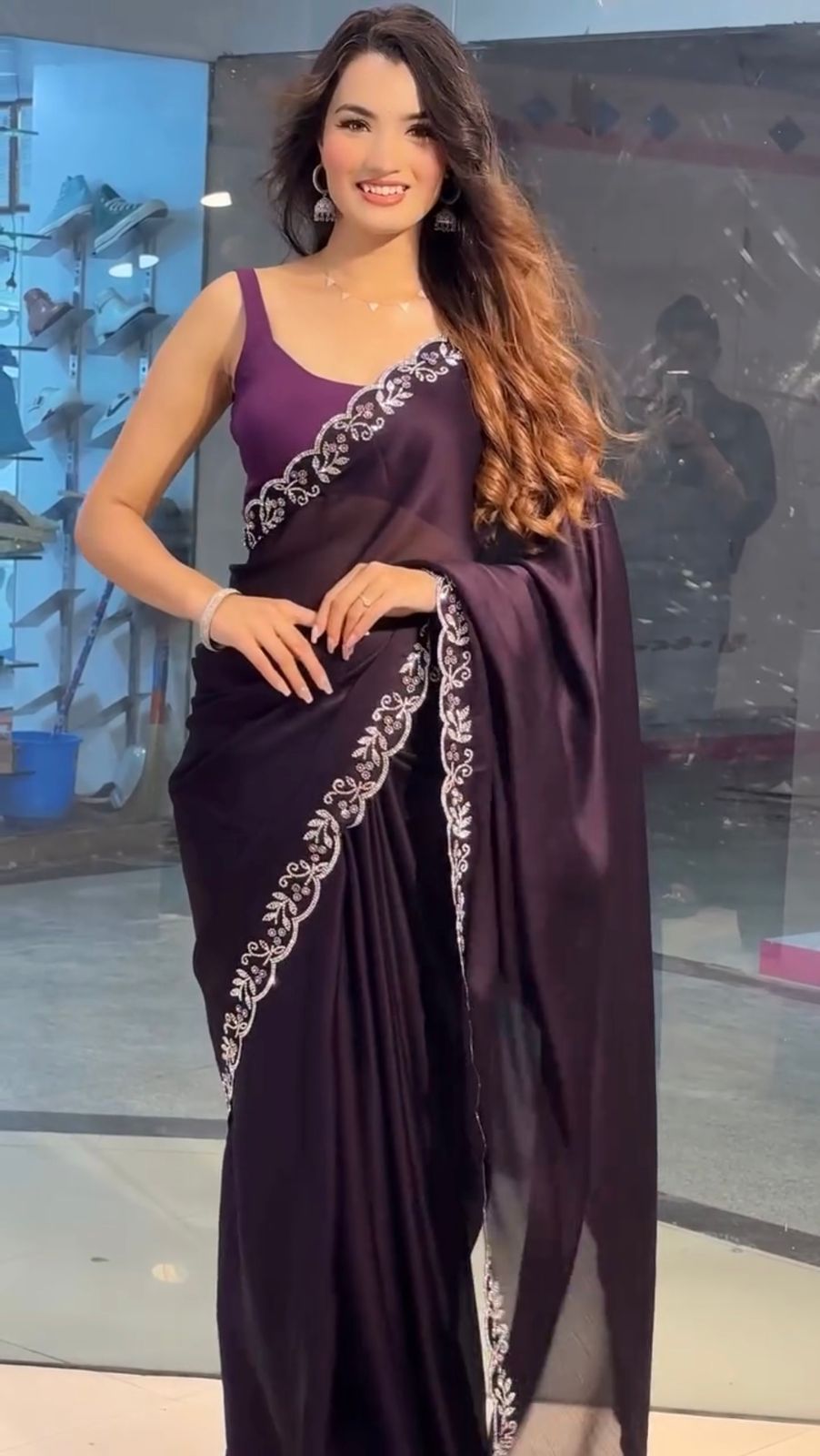 Adorable Heavy less Border Wine Color Saree