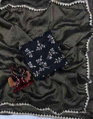 Party Wear Black Color Gold Zari Saree